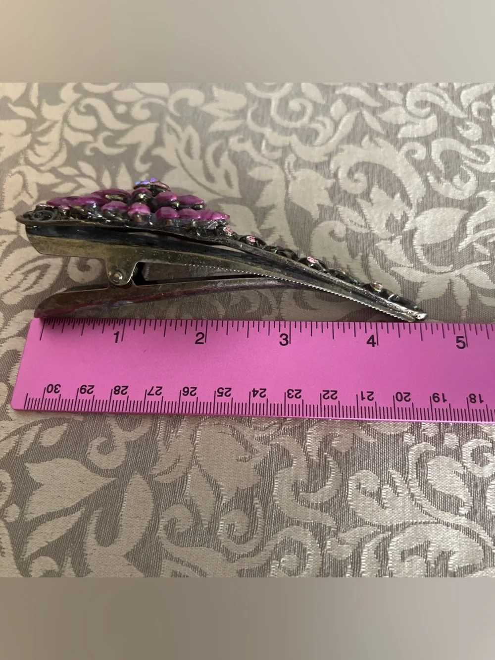 Vintage Hair Clip Purple Jeweled  Gold Tone Floral Fashion Hairstyle